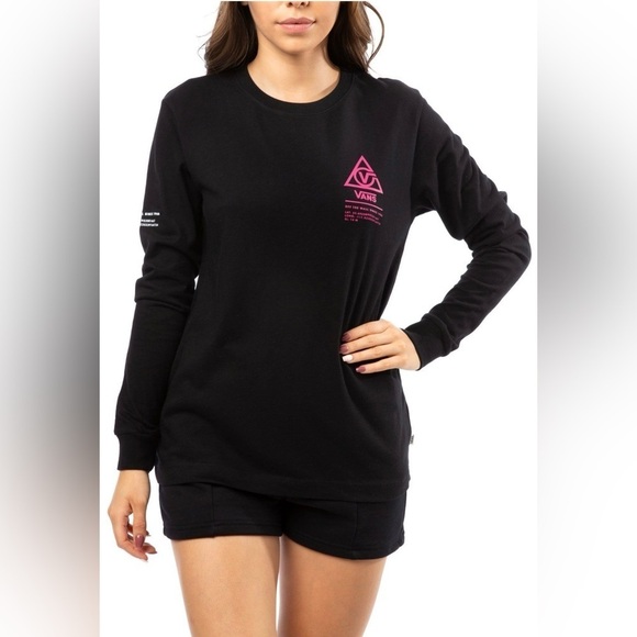 Vans Women’s 66 Supply Long Sleeve Tee in Black/Pink Size XS NWT - Picture 1 of 13